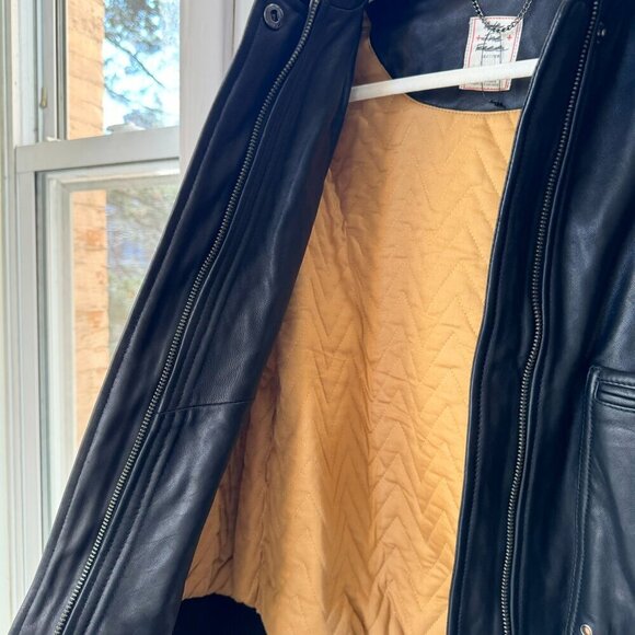 New Free People We The Free Leather Bomber Jacket Coat Collared in Black - Picture 6 of 10
